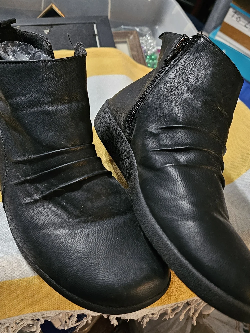 Black Leather-Look Ankle Boots with Side Zip